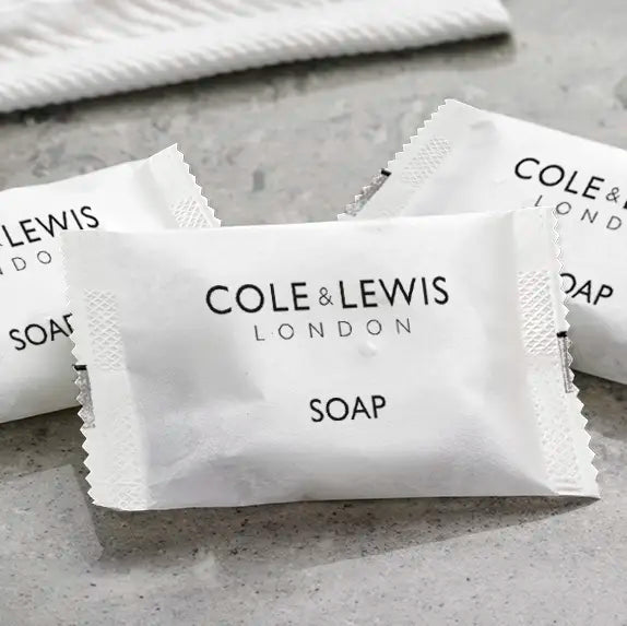 Cole & Lewis London soap packages on a gray surface