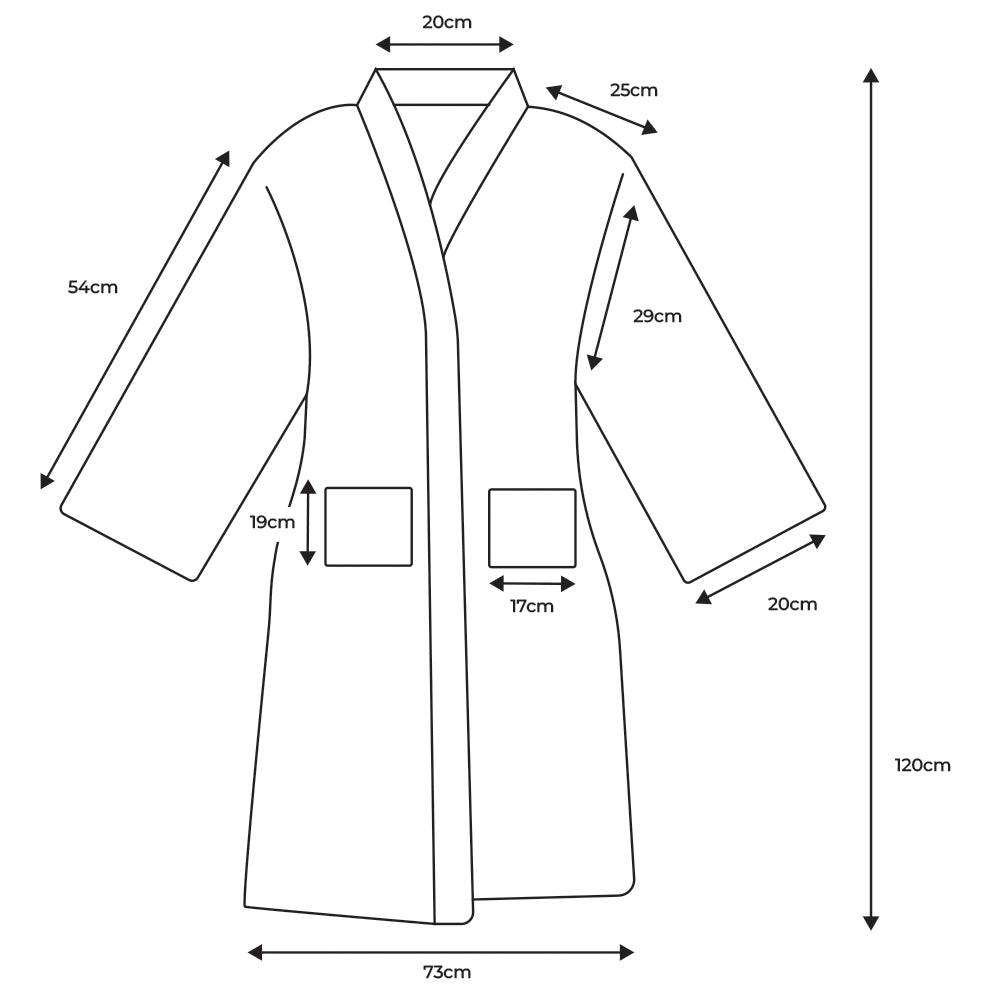 Easycare Supersoft Bathrobe dimensions diagram – 120cm length, 73cm width, 54cm sleeve length