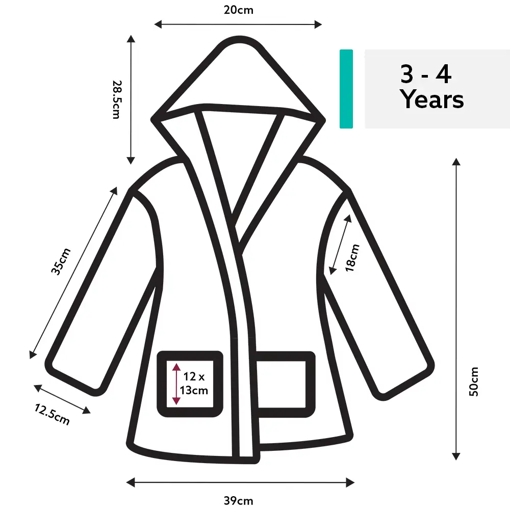 Measurement chart of a children's raincoat for ages 3-4 years
