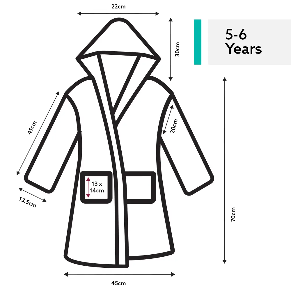 Measurement chart for a children's robe size 5-6 years