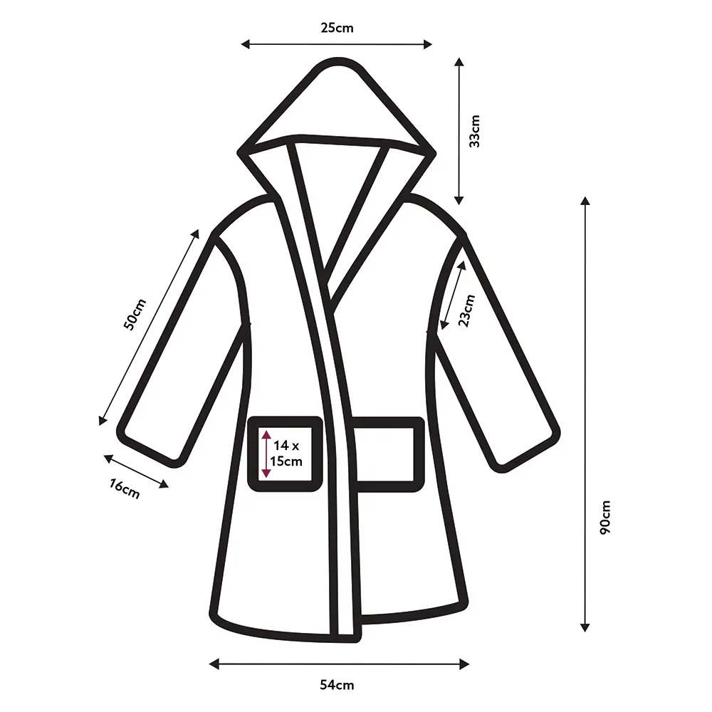 Measurement chart of a robe with dimensions labeled in centimeters.