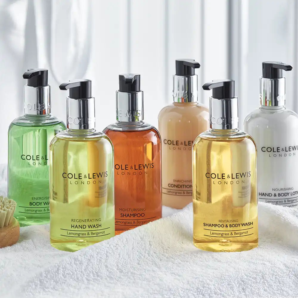 Collection of Cole & Lewis London toiletries products on a white background
