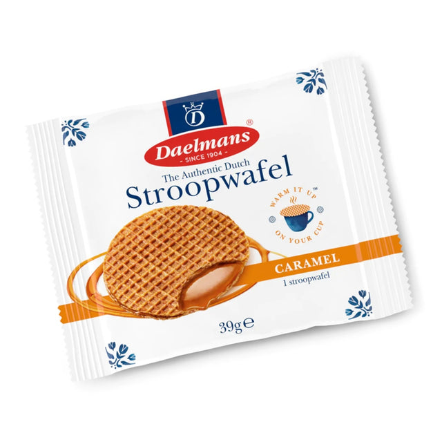 Daelmans Stroopwafel caramel flavor packaging on a white background