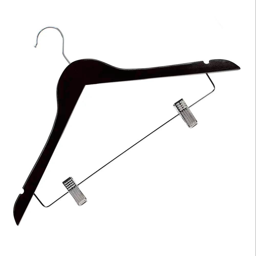 Dual Clip Wooden Hook Coat Hanger