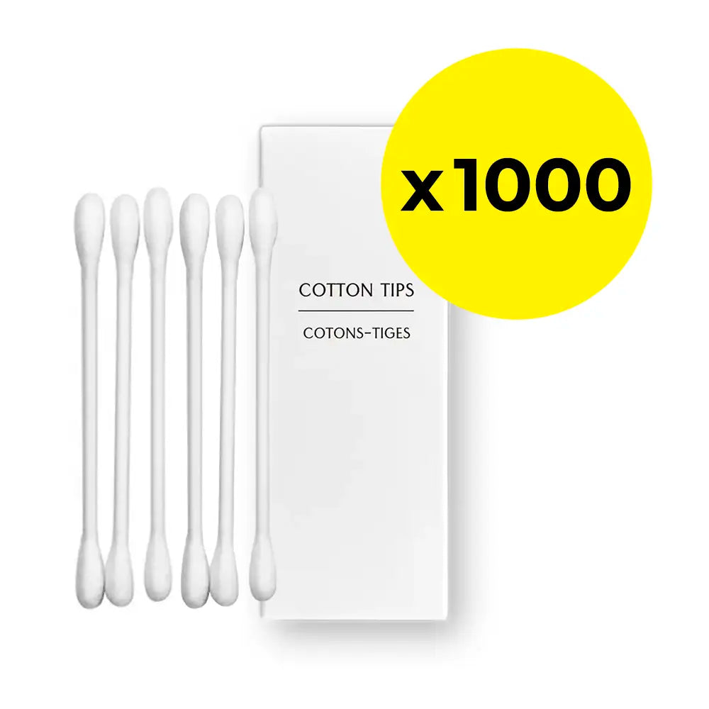 Box of cotton tips with 1000 count label on a white background