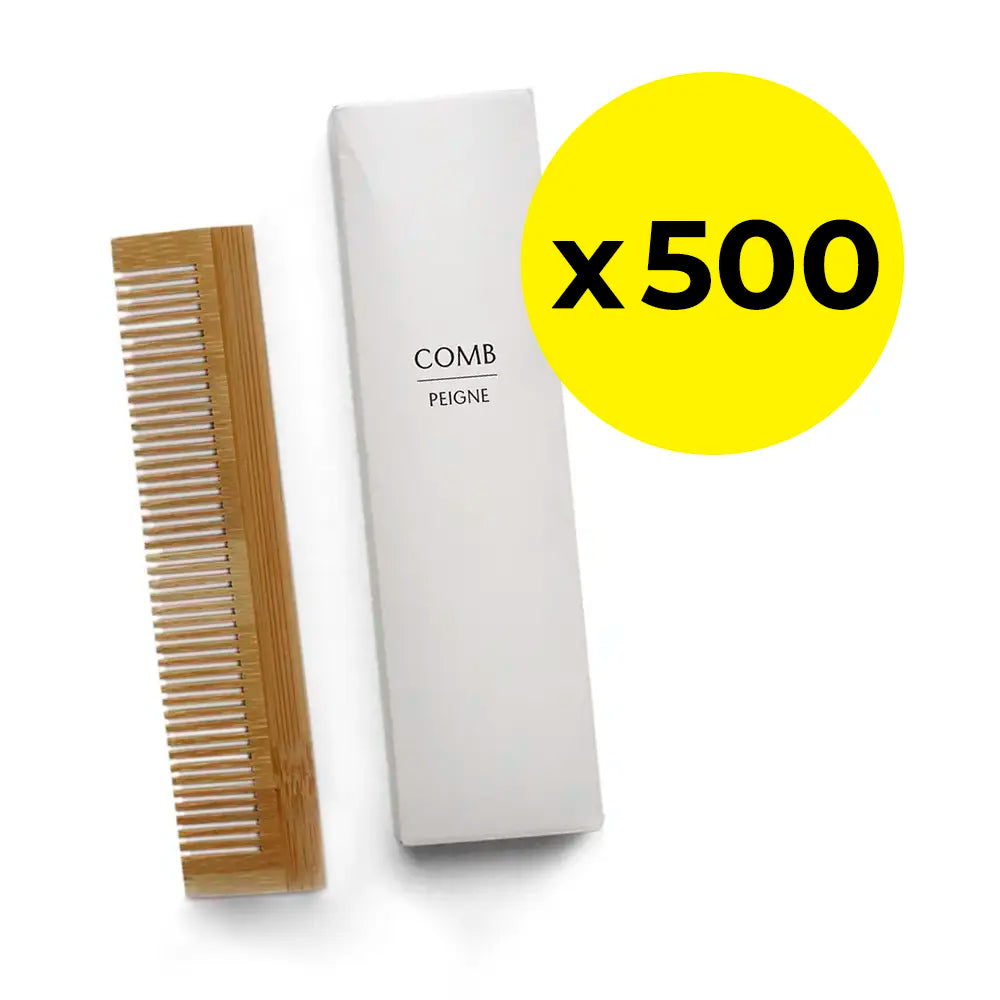 Wooden comb and white packaging with 'COMB' text on a white background