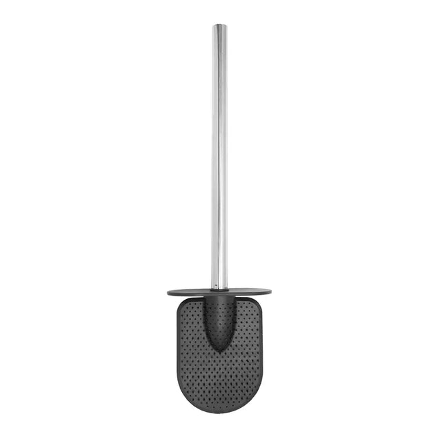Black and silver toilet brush on a white background