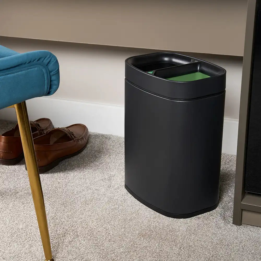 Stainless Steel Waste & Recycling Twin Bin 12L - Black