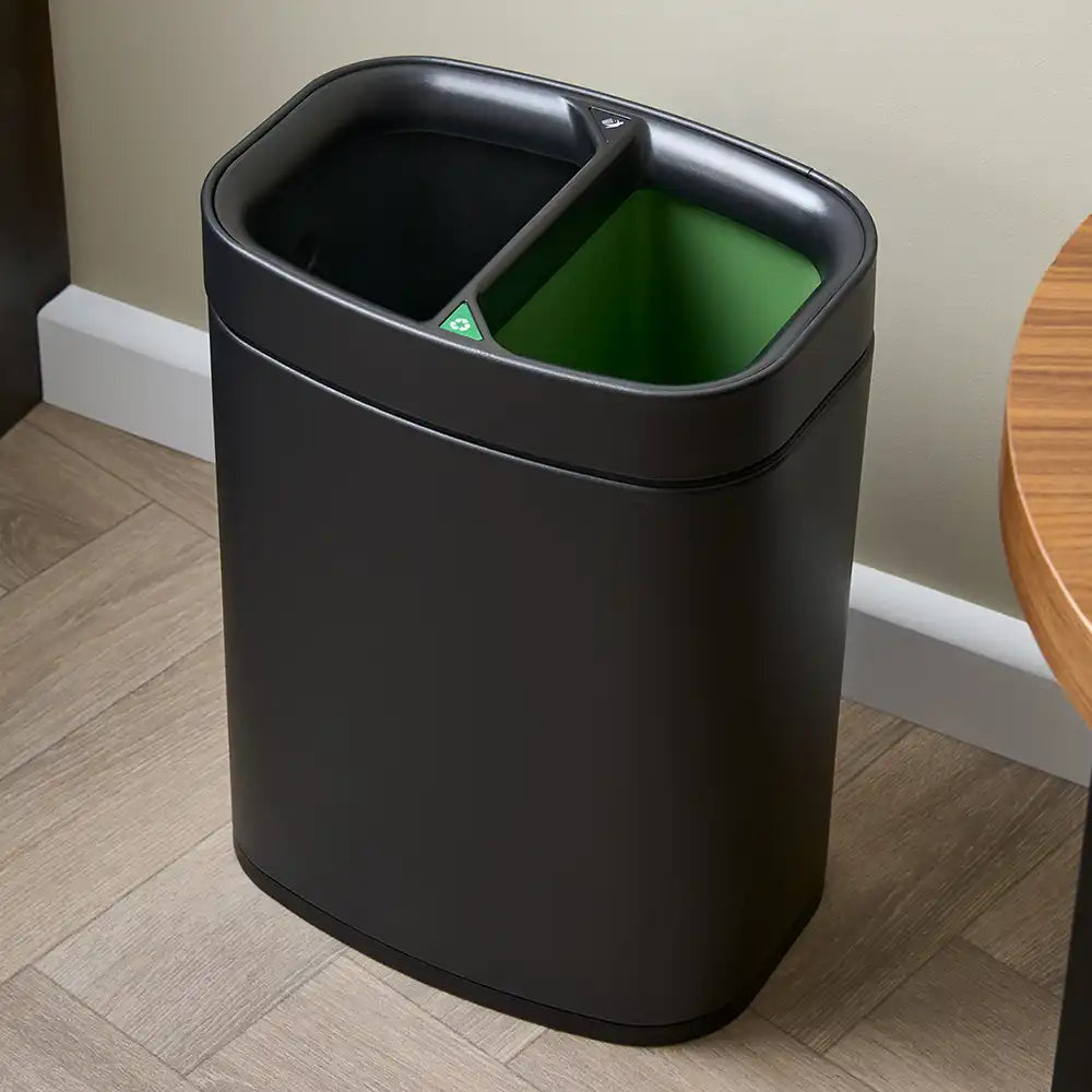 Stainless Steel Waste & Recycling Twin Bin 12L - Black