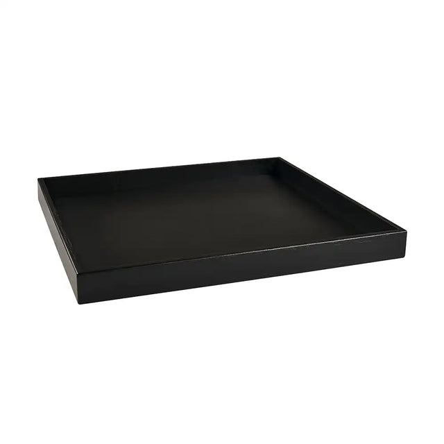 Black rectangular tray on a white background