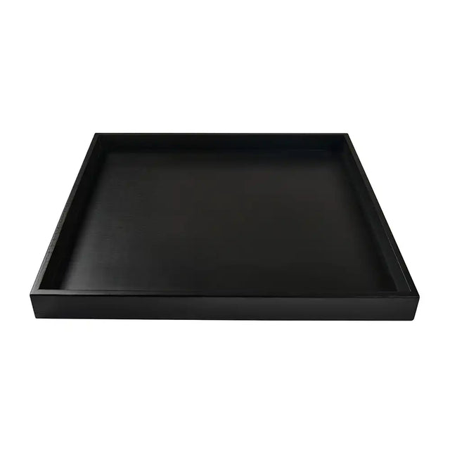 Black rectangular tray on a white background