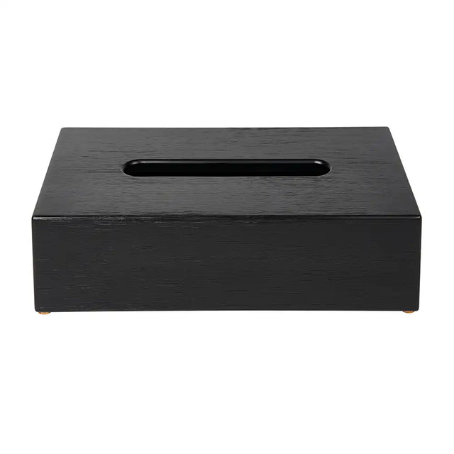 Black rectangular tissue box on a white background