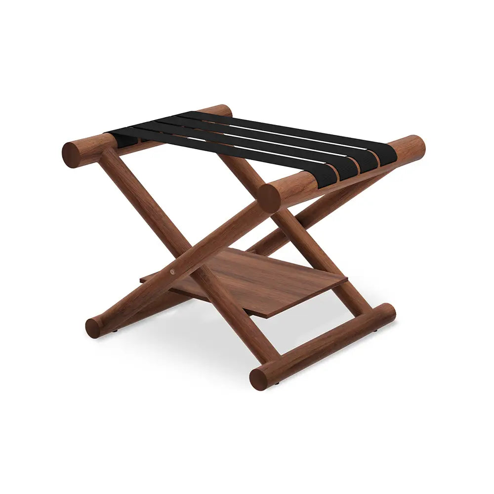 Wooden luggage rack on a white background
