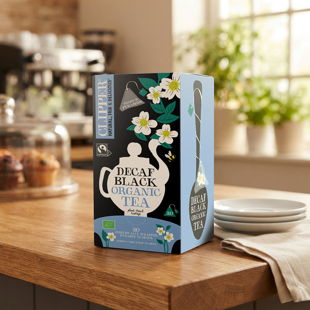 Clipper Premium Organic Decaf Pyramid Tea Bags - Tag & Envelope
