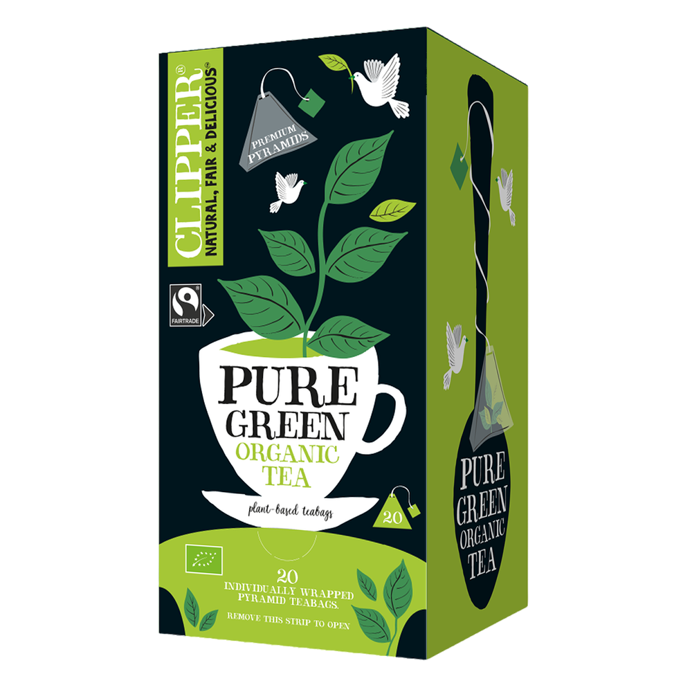 Clipper Premium Fairtrade Organic Green Tea Pyramid Tea Bags - Tag & Envelope