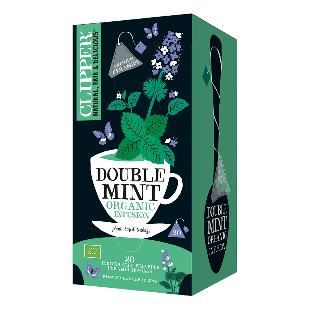 Clipper Premium Organic Double Mint Pyramid Tea Bags - Tag & Envelope