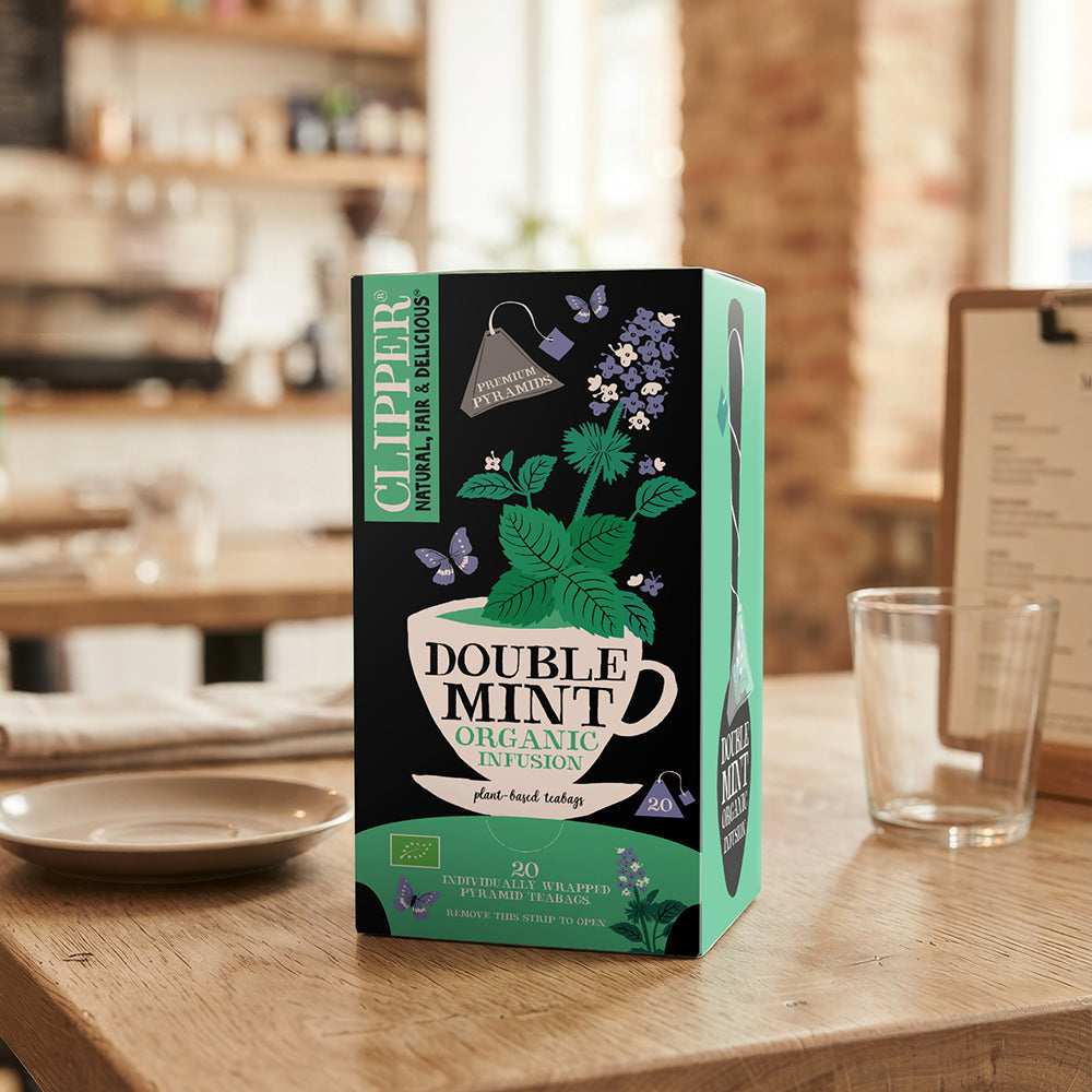Clipper Premium Organic Double Mint Pyramid Tea Bags - Tag & Envelope