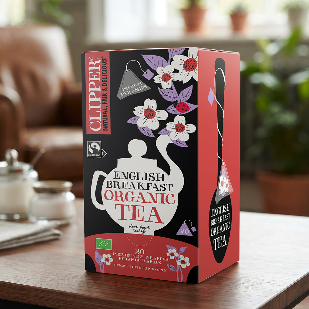 Clipper Premium Fairtrade Organic English Breakfast Pyramid Tea Bags - Tag & Envelope
