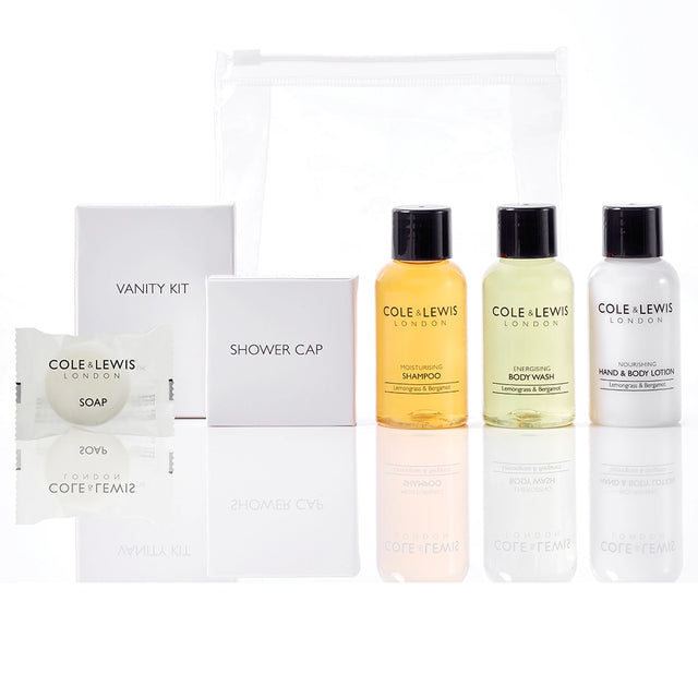 Cole and Lewis welcome pack with mini toiletries and amenitites