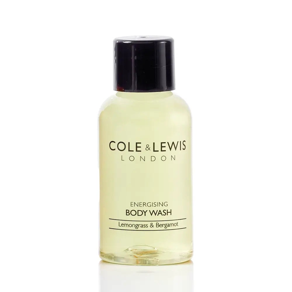 30ml bottle of Cole & Lewis lemongrass and bergamot body wash on a white background