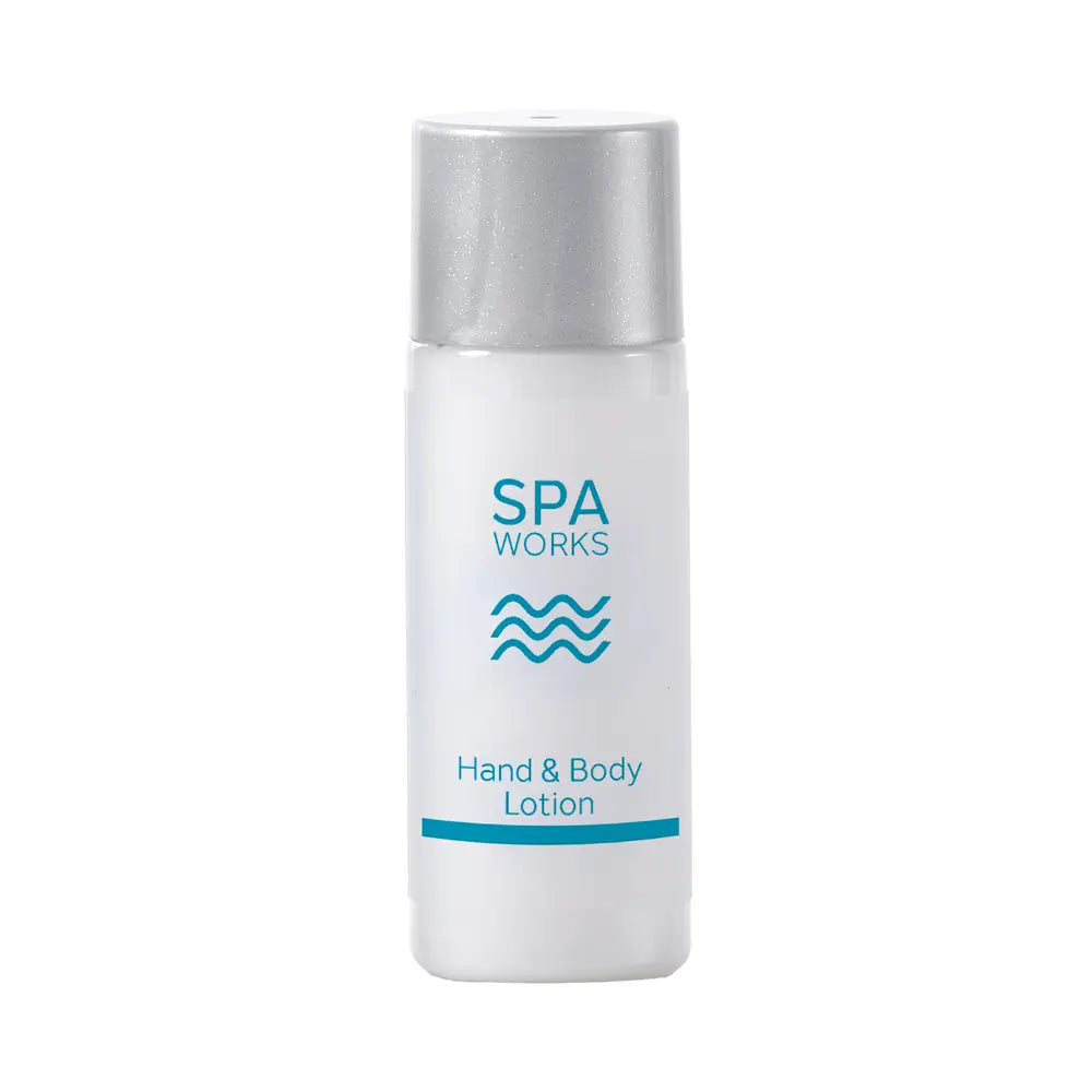 Spa Works hand and body lotion bottle on a white background