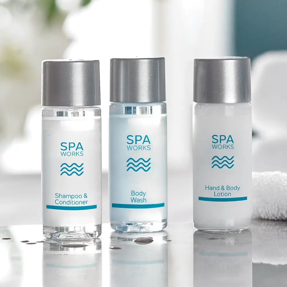 Spa Works Toiletries & Amenities Welcome Pack shampoo, bodywash and hand & body lotion