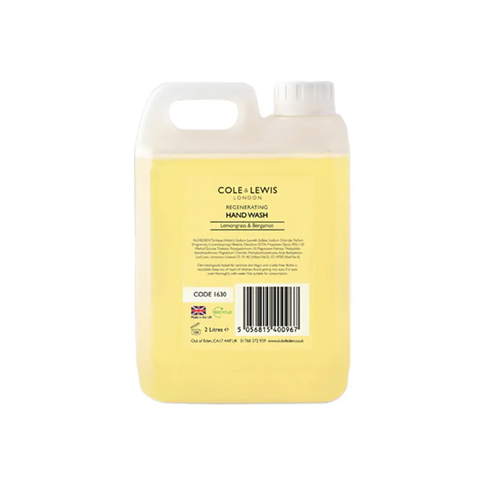 Cole and Lewis lemongrass and bergamot 2 Litre handwash