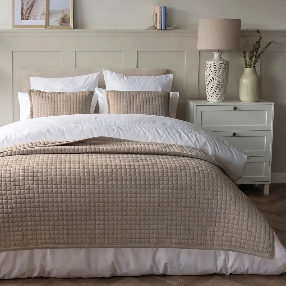 Taupe Crompton Bedspread runner in lifestyle setting