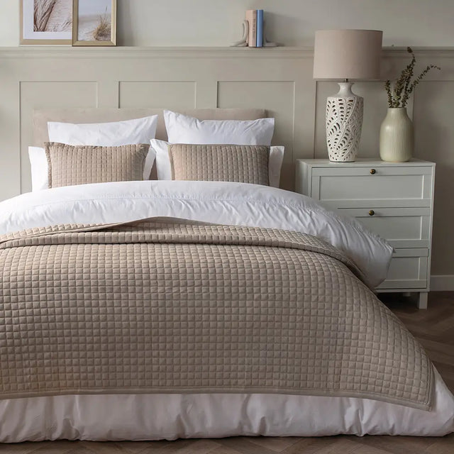 Taupe Crompton Bedspread runner in lifestyle setting