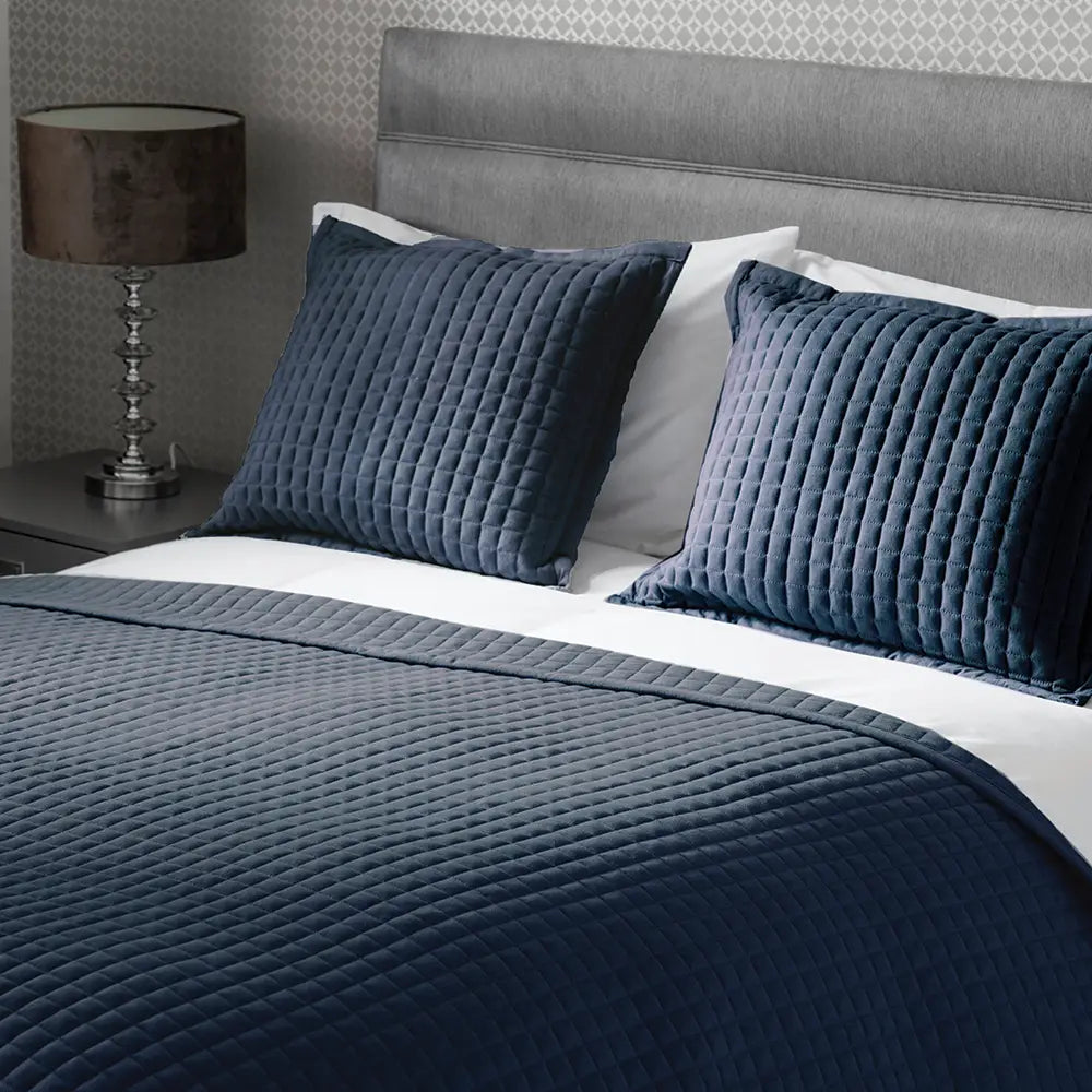 Navy Crompton Bedspread runner in lifestyle setting