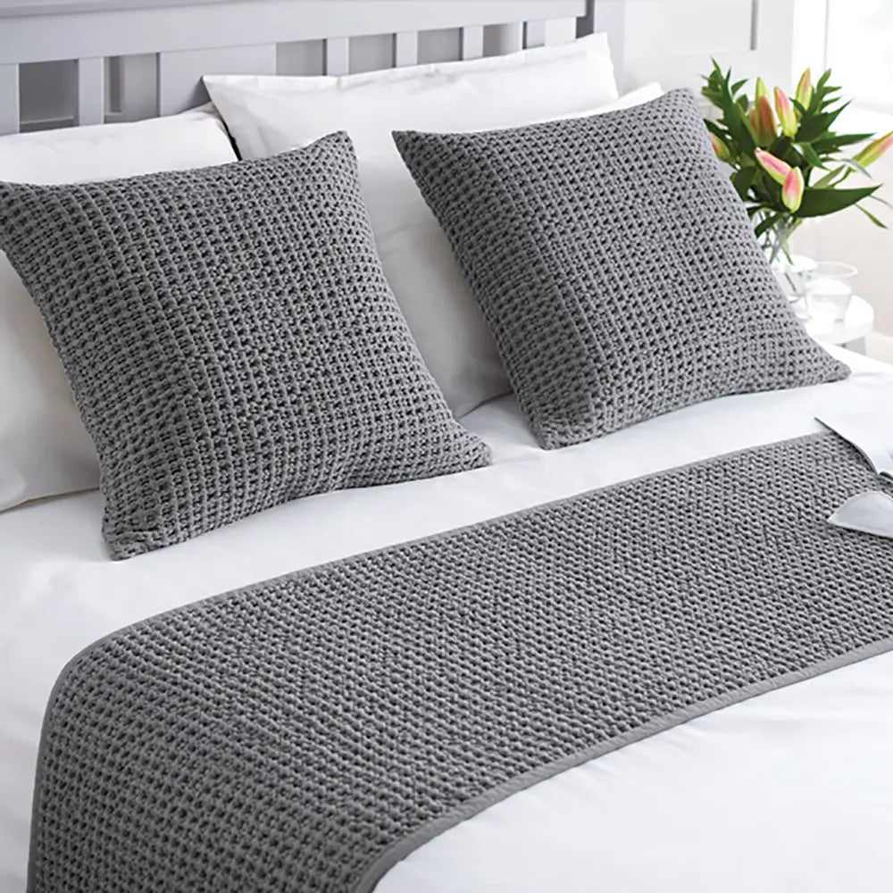 Grey hampton bedding runner - honeycomb weave - in lifestyle setting