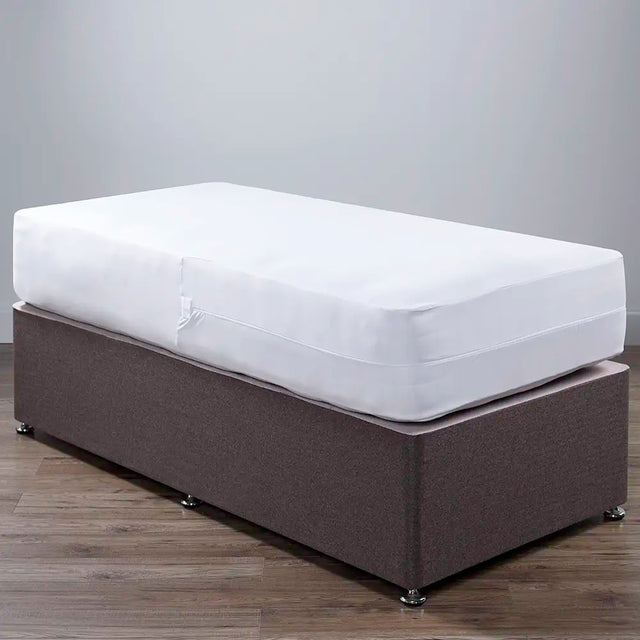 waterproof and fully-sealed mattress encasement on a bed