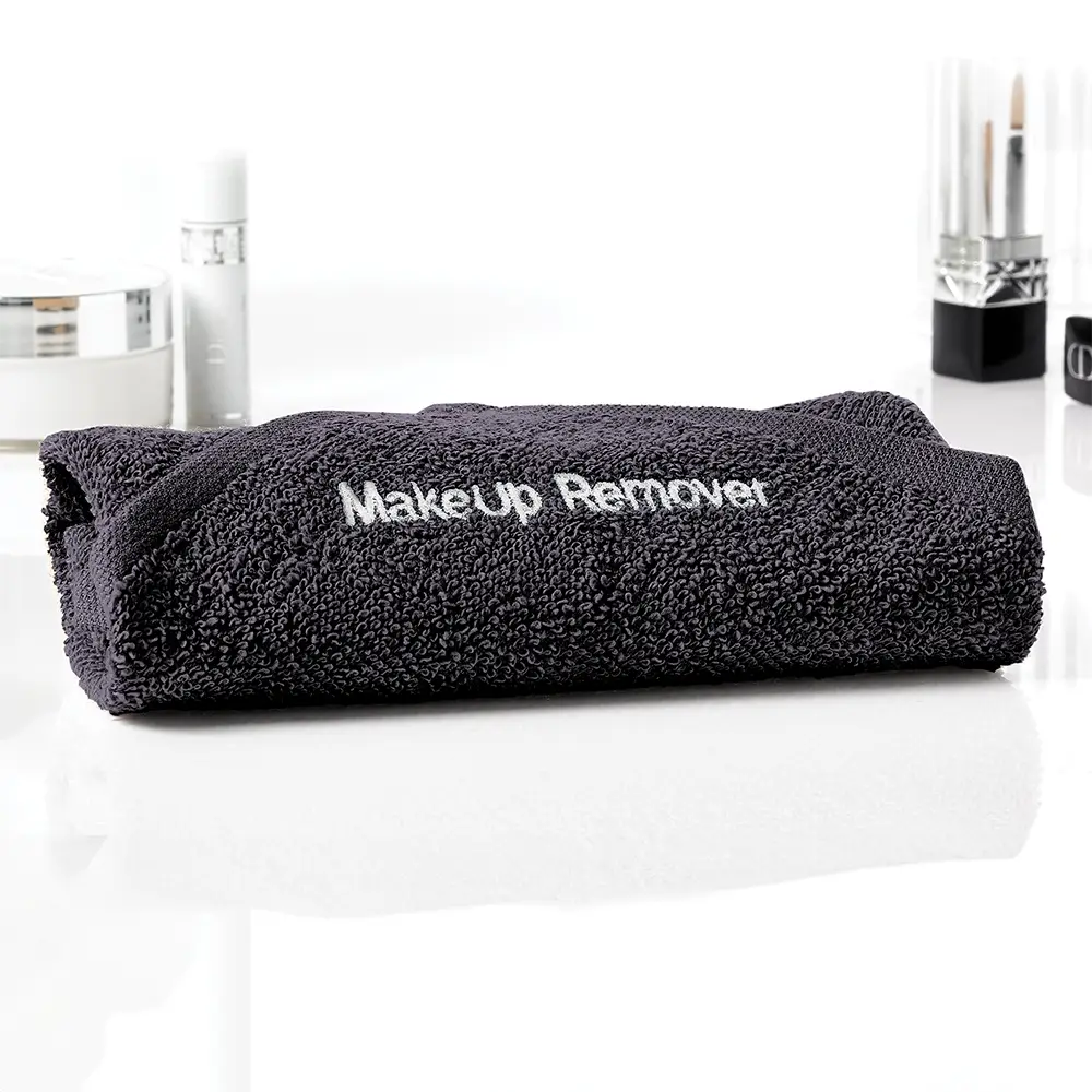 black terry cotton towel embroidered white makeup remover cloth