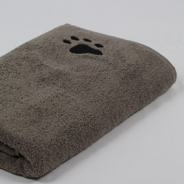 Dog towel with embroidered paw design