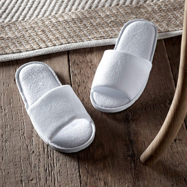 Terry Slipper with Non-Slip EVA Sole Open Toe in lifestyle setting