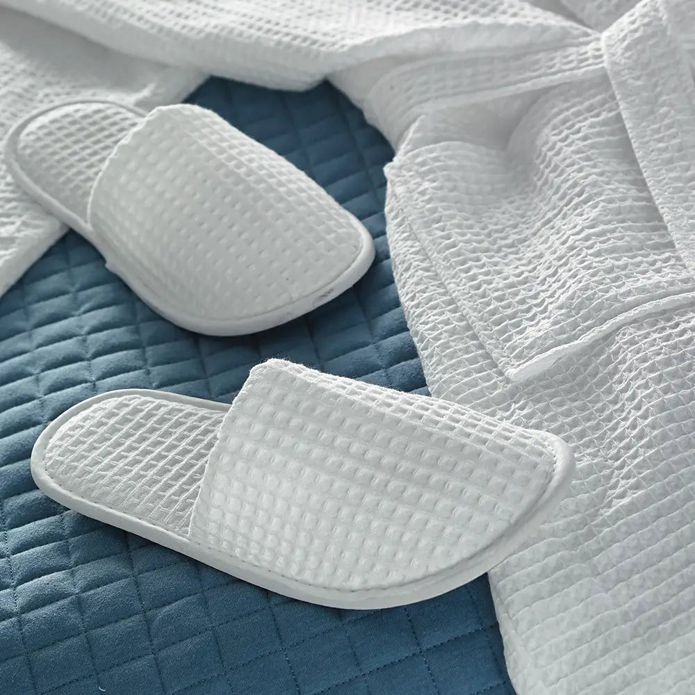 Classic Waffle Slippers with Closed Toe and waffle robe