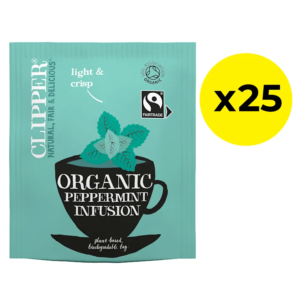 Clipper Fairtrade Organic Peppermint Tea Bags - Tag & Envelope pack of 25