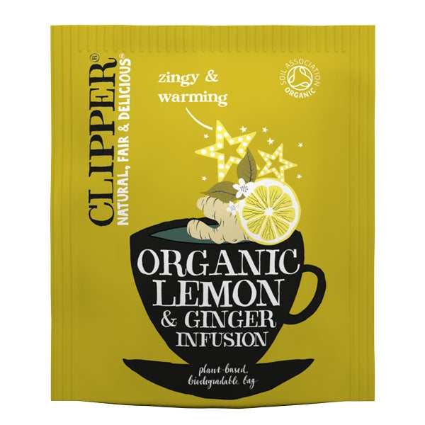 Clipper Organic Lemon & Ginger Tea Bags - Tag & Envelope