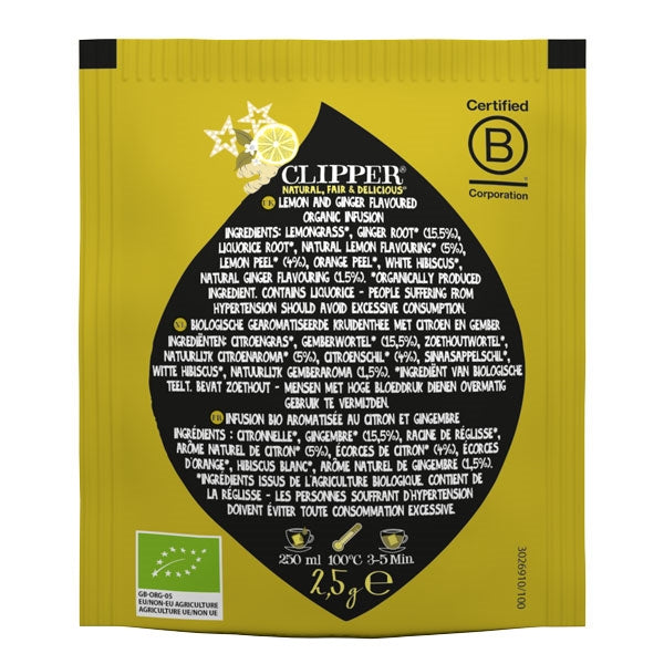 Clipper Organic Lemon & Ginger Tea Bags - Tag & Envelope