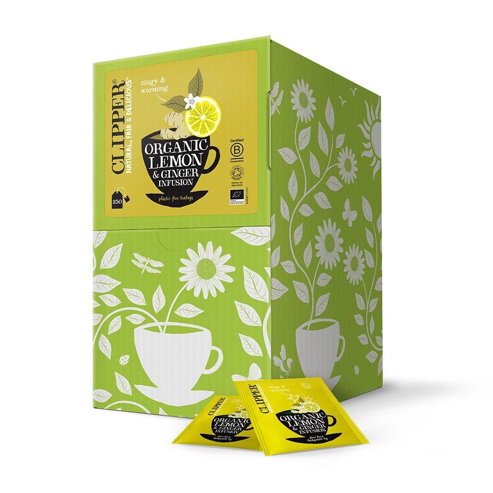 Clipper Organic Lemon & Ginger Tea Bags - Tag & Envelope