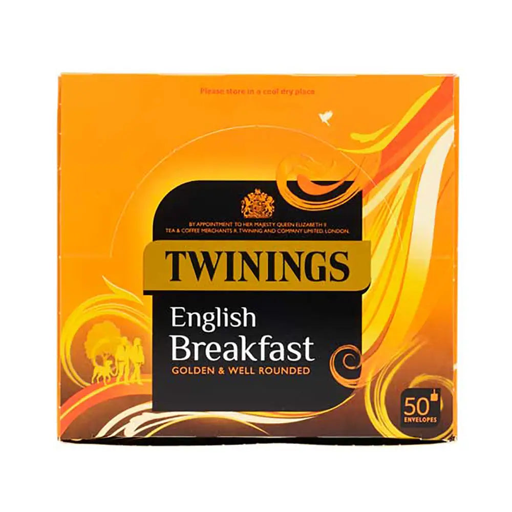 Twinings English Breakfast tea 50 pack packaging on a white background