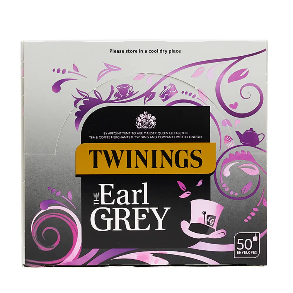 Box of Twinings Earl Grey tea on a white background