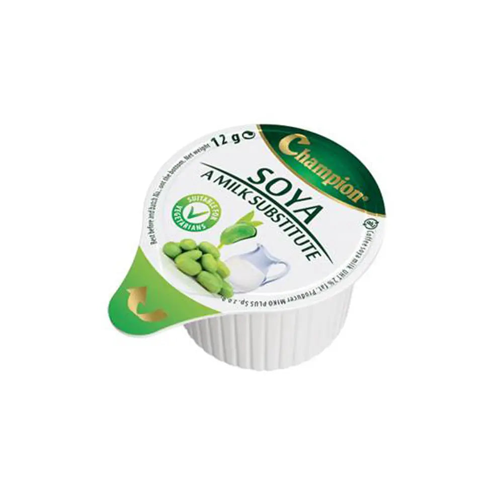 12g container of Champion Soya milk Substitute on a white background