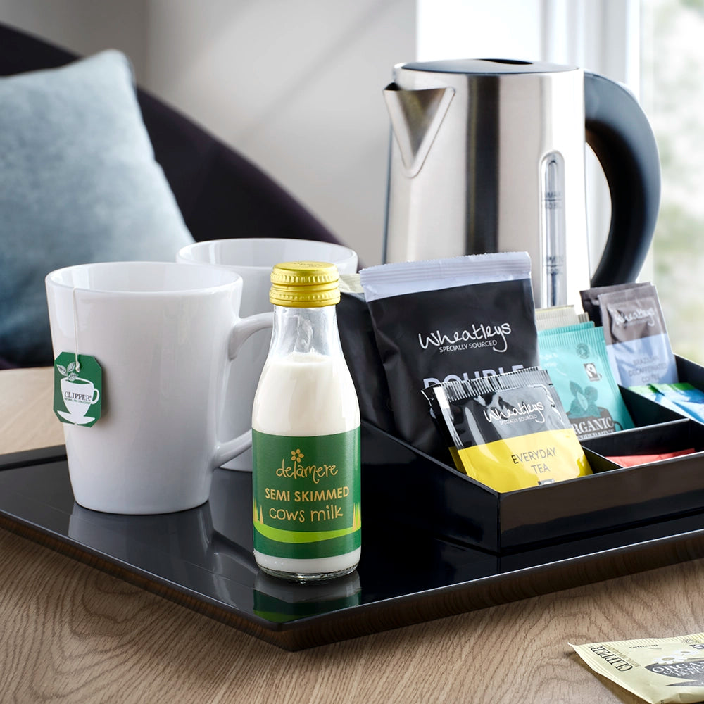 Glass bottle of semi skimmed cows milk from Delamere dairies