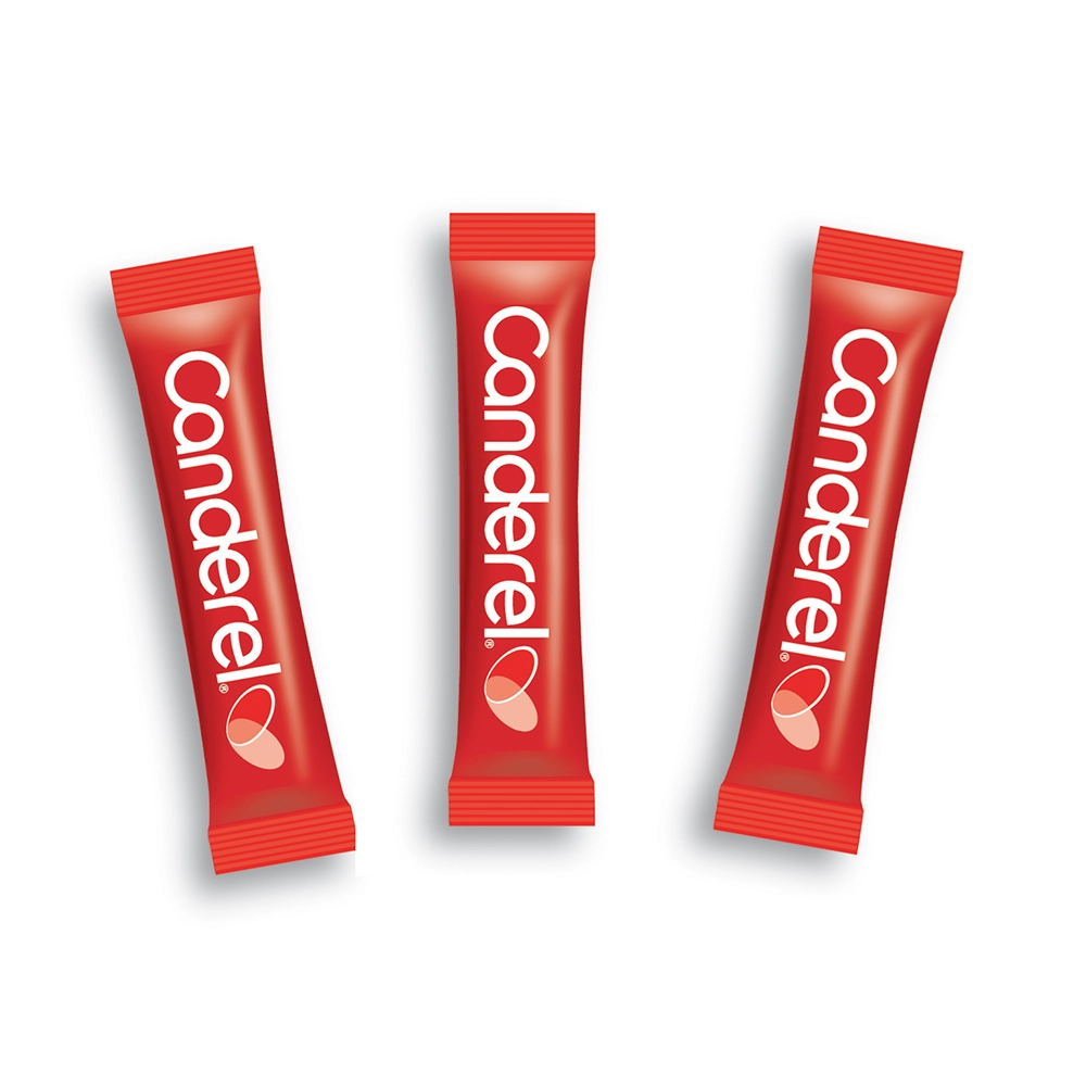 Group of three canderel sticks in red packaging