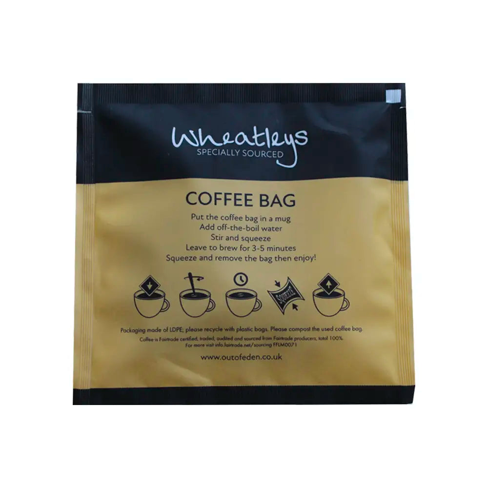 Wheatears coffee bag instructions on a white background