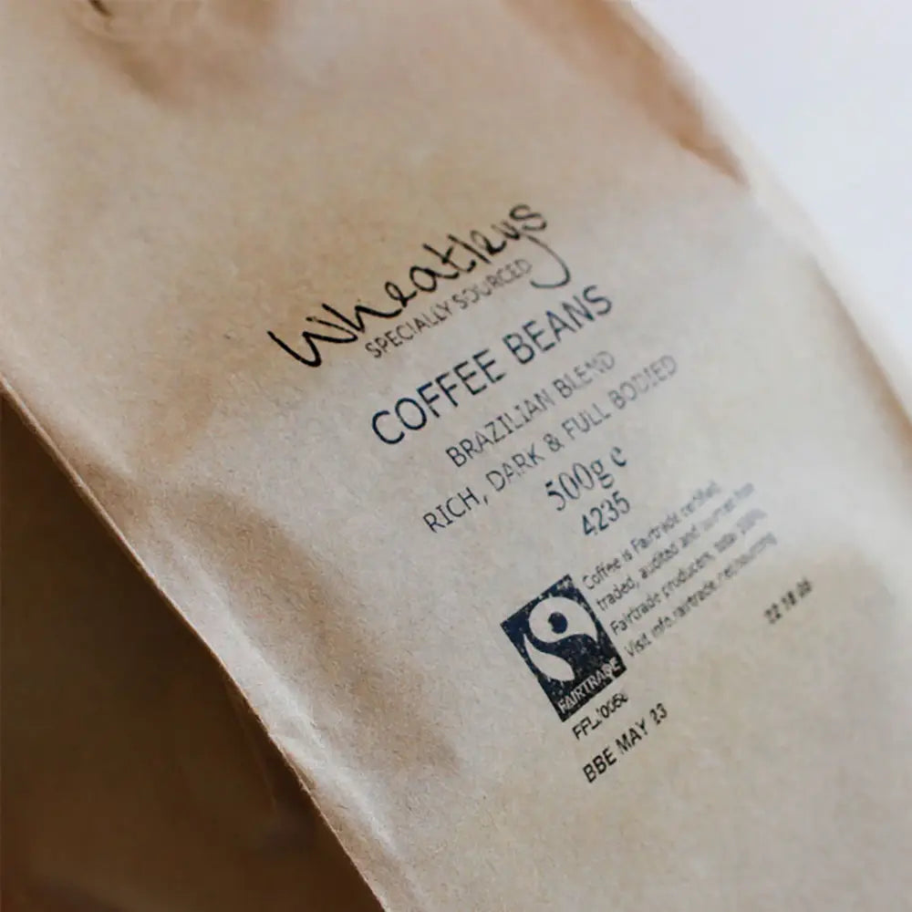 Wheaties coffee beans packaging with Fairtrade logo