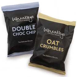 Oat Crumbles packet of biscuits and Double Choc Chip packet of biscuits