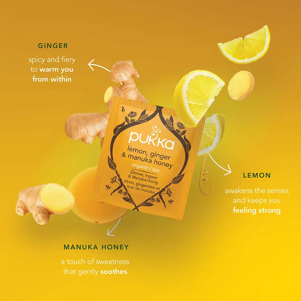 Pukka Lemon, Ginger & Manuka Honey Tea Bags Tag and Envelope - Pack of 20