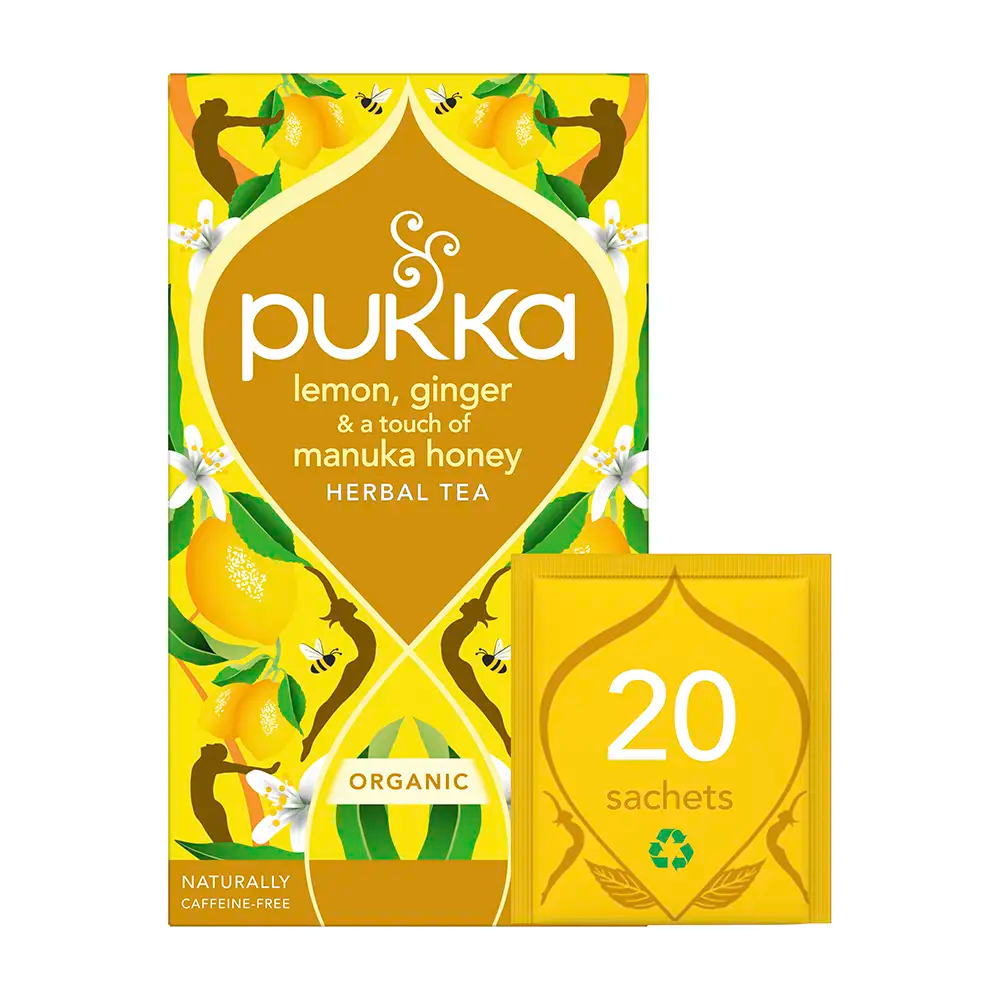 Pukka Lemon, Ginger & Manuka Honey Tea Bags Tag and Envelope - Pack of 20
